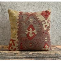 Dekorativer Kelim-Kissenbezug, Dekorativer Kelim-Kissenbezug, Vintage-Kissenbezug, 16x16 Kissenbezug, No0500 von MeboPillow