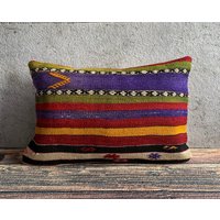 Handgefertigtes Kelimkissen, 16x24 Boho Kissen, Dekokissen, Dekokissen Bezug, Kelimkissenbezug No2351 von MeboPillow