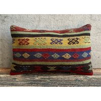 Handgewebtes Kelim Kissen, 12x20 Vintage Wohndeko, Kissenbezug No3243 von MeboPillow