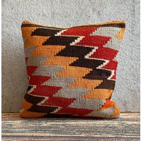 Handgewebtes Kelim Kissen, 16x16 cm, Dekoratives Boho Kissenbezug, No0043 von MeboPillow