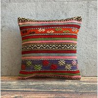 Kelim Kissen, Sofakissen, Kilim Kissenbezug, 16x16 cm, Kissenbezug No0087 von MeboPillow