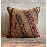 Vintage Kelim Kissen, 20x20 Kissenbezug, Handgewebter Teppich Dekorativer Kilim Outdoor Kissen No1045 von MeboPillow