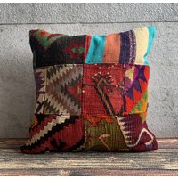 Vintage Kilim Kissen, 20x20 Kissenbezug, Handgewebter Teppich Dekorativer Outdoor Kissen No1378 von MeboPillow