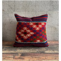 Vintage Kilim Kissen, 20x20 Kissenbezug, Handgewebtes Teppichkissen, Dekorativer Kelimkissenbezug, Outdoor Kissen No1925 von MeboPillow