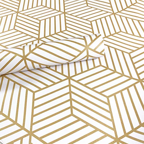 Meboem Goldgestreifte Abziehtapete, sechseckige Goldstreifen, selbstklebendes Papier, Vinylfolie, Regal-Schubladenfolie, Rolle, 45 cm x 250 cm (45 cm x 2,5 m) von Meboem