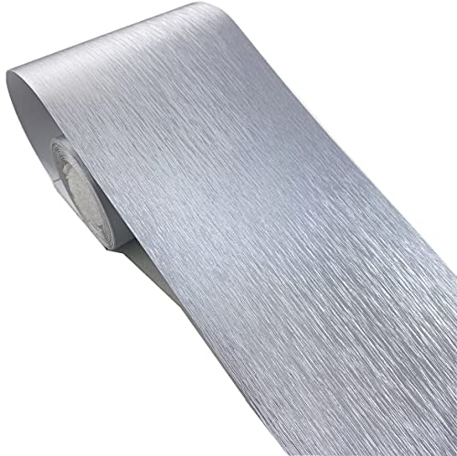 Tapetenbordüre aus gebürstetem Metall, selbstklebend, wasserdicht, dekorativ, für Badezimmer, Wohnzimmer, Küche, Wand, 10 cm x 5 m (Silber) von Meboem