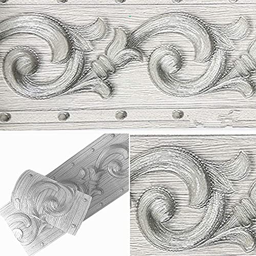 Meboem 3D-Tapetenbordüre mit grauem Blumenmuster, zum Abziehen, für Zuhause, Decke, selbstklebend, wasserdicht, dekorative Bordüre für Badezimmer, Wohnzimmer, Küche, Wand, 10 cm x 5 m von Meboem