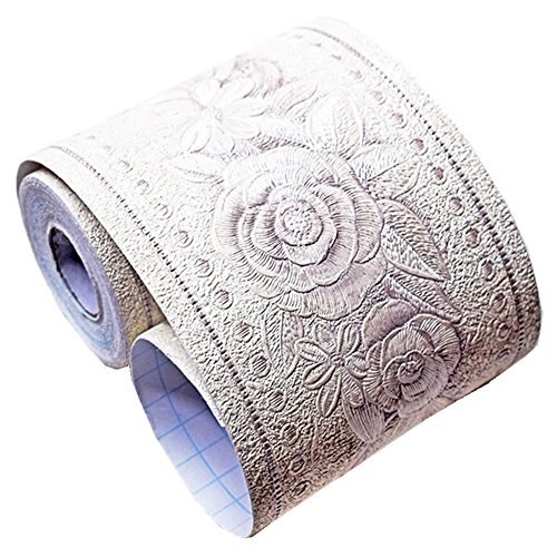 Elegante weiße Blumenbordüre zum Abziehen und Aufkleben, abnehmbar, 3D-Muster, Wandaufkleber, 10 cm x 5 m von Meboem