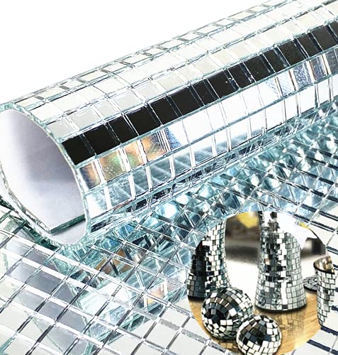 Meboom 2400 Stück selbstklebende Spiegel Mosaikfliesen Mini Silber quadratische Glasaufkleber, 5 x 5 mm von Meboem