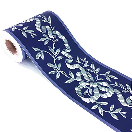 Meboom Selbstklebende marineblaue Blumenmuster-Tapete, Bordüre, Abziehstab, Wand, Decke, dekorativer Aufkleber, wasserdicht, 10 cm x 10 m von Meboem