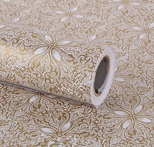 Selbstklebendes Papier im Vintage-Stil, goldfarben, mit Blumenmuster, für Schubladen, Kommode, Regale, dekoratives Papier, 45 cm x 3 m von Meboom