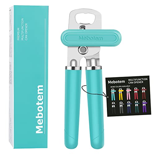 Mebotem Dosenöffner, manueller Hand, robuster Handdosenöffner, glatte Kanten, bequemer Griff, Sicherheitsdosenöffner, übergroßer einfacher Drehknopf, eingebauter Flaschenöffner, Aqua Sky von Mebotem
