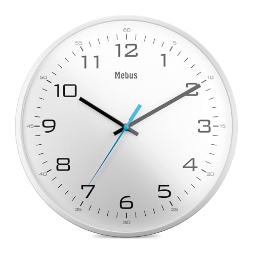 Mebus moderne Quarz-Wanduhr klassisches Design kräftige, große Ziffern 30cm Durchmesser / Farbe: Weiß / Modell: 16248 von Mebus