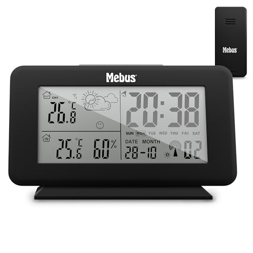Digitale Funk-Wetterstation 40689 mit Außensensor, Thermometer innen und aussen, batteriebetriebene Funkstation und -sender, von Mebus