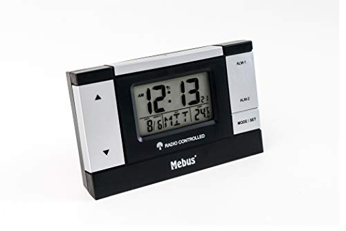 Mebus Funkwecker mit Thermometer/Zwei Verschiedene Weckzeiten einstellbar/beleuchtetes Display/Kalender/Farbe: Schwarz/Modell: 51059 von Mebus