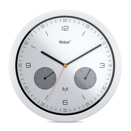 Mebus Funk-Wanduhr mit Thermometer und Hygrometer/Kunststoff/Rund/Modell: 52826 / Farbe: Weiß von Mebus