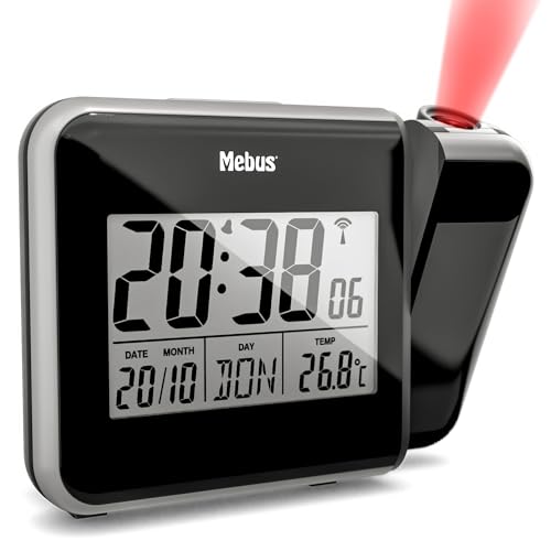 Mebus Funk-Wecker mit Projektion und Thermometer Kunststoff Schwarz normal 42425 von Mebus