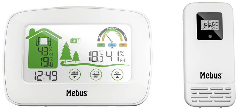 Mebus Funk Wetterstation Anzeige Digital Hygrometer Weiß Innen Außen Temperatur  B-Ware von Mebus