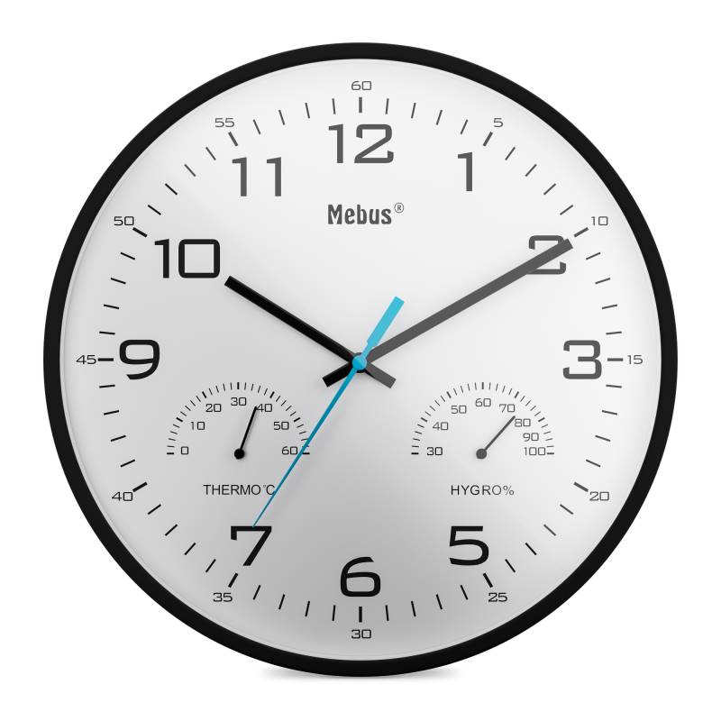 Mebus Quarz-Wanduhr schwarz Ø 30 x 4 cm von Mebus