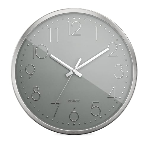 Mebus Quarzwanduhr | Leisegangwerk ohne Tick-Tack Geräusch | Aluminiumrahmen | arabisches Zifferblatt | 3D Ziffern | Aluminium Zeiger I 30 cm, Silber/Grau von Mebus