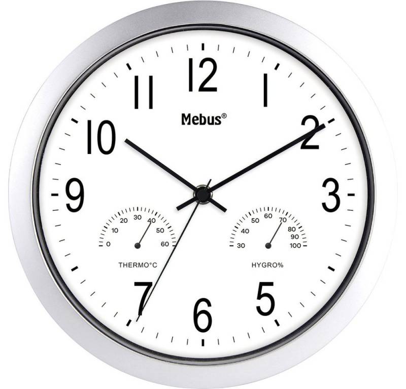Mebus Wanduhr Mebus 06992 Quarz Wanduhr 25.5 cm Silber von Mebus