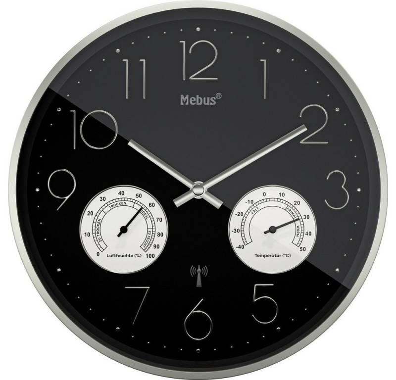 Mebus Wanduhr Mebus 12988 Funk Wanduhr 30 cm x 30 cm x 30 cm x 4.5 cm Silber von Mebus