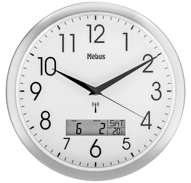 Mebus Wanduhr Mebus 19422 Funk Wanduhr 30 cm x 3 cm Silber von Mebus