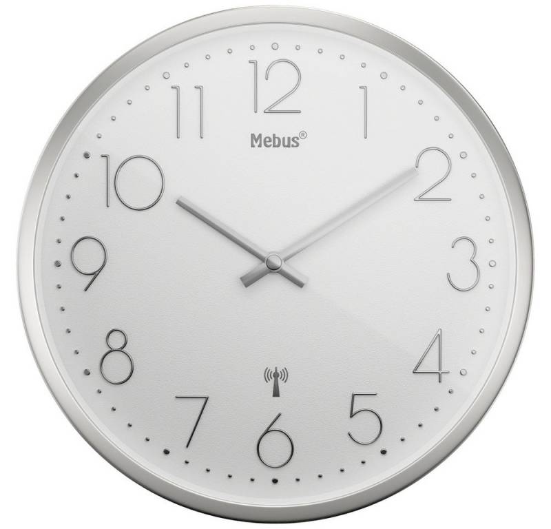 Mebus Wanduhr Mebus 19776 Funk Wanduhr 25 cm x 4 cm Silber Schleichendes Uhrwerk (la von Mebus