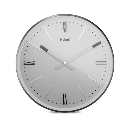 Mebus Wanduhr TinyTime mit römischen Ziffern | Wanduhr ohne Tickgeräusche | Durchmesser 25 cm | klassisches Zifferblatt in Grau | Gehäuse und Akzente in Anthrazit, 19780 von Mebus