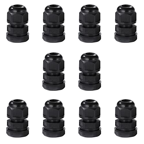 Meccion M12 Kabelverschraubung 10 Stück Wasserdichte IP68 Nylon Kabelverbinder mit Kontermutter und Unterlegscheibe, Geeignet für 3 mm - 6,5 mm Kabe von Meccion