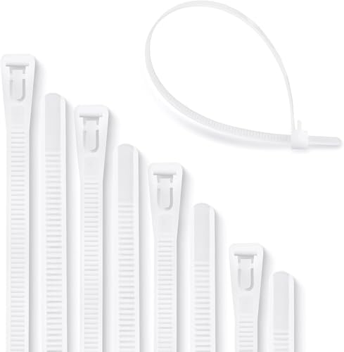 Meccion Wiederverwendbarer Kabelbinder 3.6mm x 250mm Weiß 100 Stück UV-Beständig Starkes Nylon Wiederlösbar Kabelbinder mit 50 kg Zugfestigkeit von Meccion