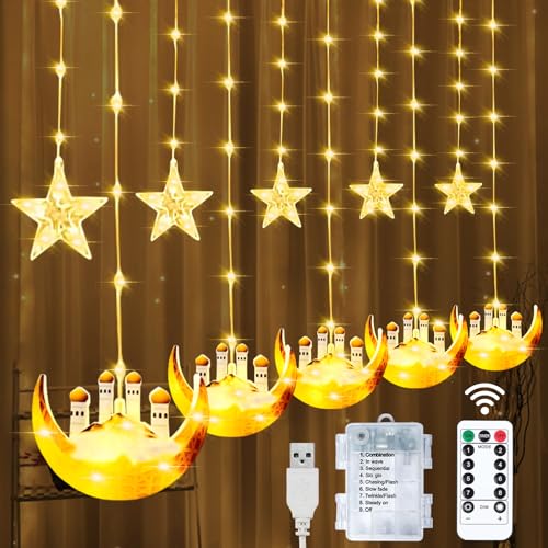 3M Ramadan Lichterkette,Ramadan Deko,LED Ramadan Lichterkette,Ramadan Dekoration,Hängedeko Lichterketten,Eid Mubarak Dekoration, Ramazan Dekor Mond Stern Nachtlichter für Garten Indoor Outdoor (B) von Mecctuck