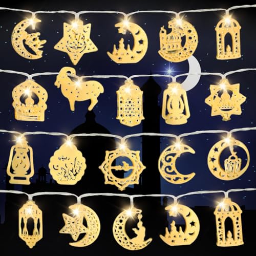 4M Ramadan Lichterkette,Ramadan Deko,20 LED Ramadan Lichterkette,Ramadan Dekoration,Stern Mond Lichterketten,Eid Mubarak Dekoration,Ramazan Dekor Mond Stern Nachtlichter für Garten Indoor Outdoor (A) von Mecctuck