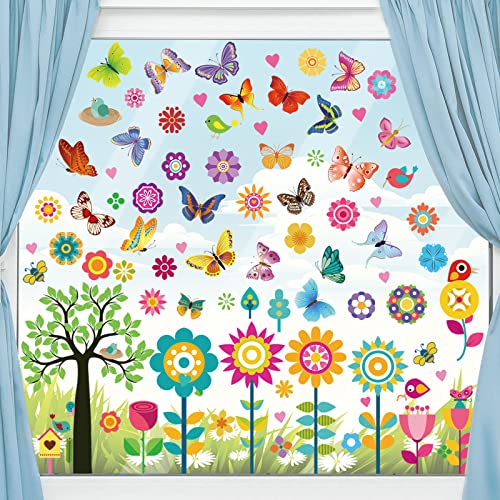 Fensterbilder, 148 Stück Fensterbilder Frühling, Frühlingsdeko, Fensterbilder Sommer, Fensterbilder Blumen, Fensterbilder Schmetterlinge Fenster Sticker, Suncatcher Sticker für Frühling Sommer Ostern von Mecctuck