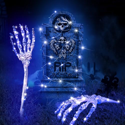 Halloween Deko, Halloween Glühendes Draußen Deko, Gruselig Garten Deko, Grabstein Schilder Schädel Hände Spinnen Spinnennetz Blaue Lichterkette für Halloween Haunted Party Gruselige Friedhofs Deko Halloween Deko, Halloween Glühendes Draußen Deko, Gruselig Garten Deko, Grabstein Schilder Schädel Hände Spinnen Spinnennetz Blaue Lichterkette für Halloween Haunted Party Gruselige Friedhofs Deko von Mecctuck