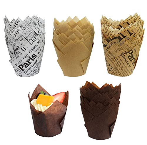 Mecctuck 100 Stück Backförmchen, Muffinförmchen Papier Tulpen Backpapier, Papier Cupcake Liner, Backförmchen Backbecher aus Papier, Cupcake Topper für Hochzeiten, Geburtstage, Partyzubehör von Mecctuck