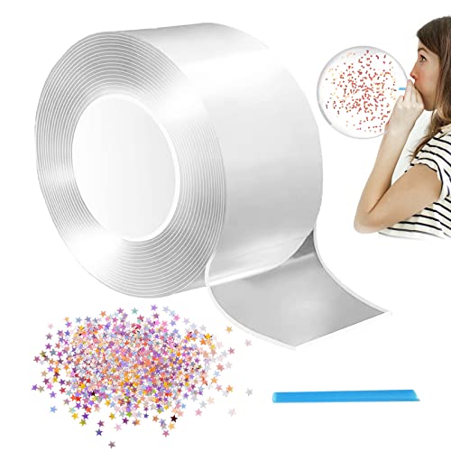 Nano Klebeband, 100CM * 3CM Bubble Tape, Traceless Adhesive Nano Tape, Doppelseitiges Klebeband Transparent, Bubble DIY Craft Kit mit Glitter und Strohhalme, Nano Tape Multipurpose für Kinder Handmade von Mecctuck