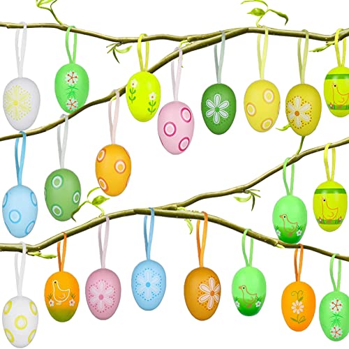 Ostereier Kunststoff, 24 Stück Ostereier Deko, Ostereier zum Aufhängen, Ostern Frühling Deko Osterstrauchdeko, Ostereier Basteln Kunststoffeier, Süße Osterdekoration, Ostern Geschenk für Kinder (C) von Mecctuck