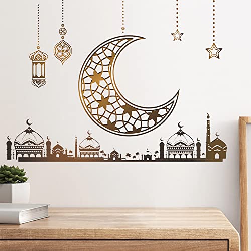 Ramadan Aufkleber Wandtattoos Wanddekoration, Eid Mubarak Wandkunst Dekoration, PVC Wandaufkleber Stern Mondlaterne Aufkleber Islamischer Spiegel Dekoration, Wandaufkleber für Zuhause Schlafzimmer (A) von Mecctuck