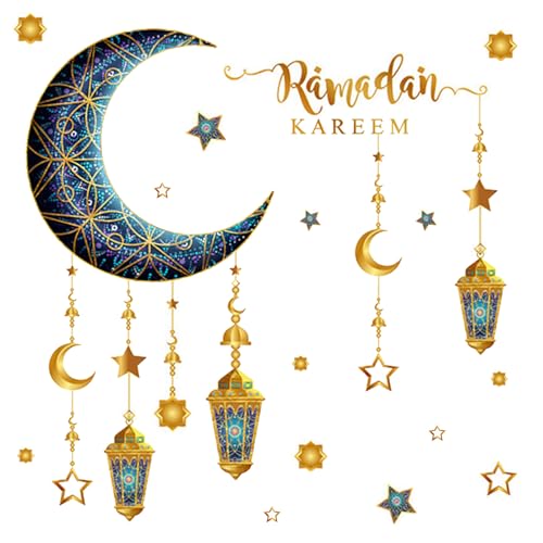 Ramadan Aufkleber Wandtattoos Wanddekoration, Eid Mubarak Wandkunst Dekoration, PVC Wandaufkleber Stern Mondlaterne Aufkleber Islamischer Spiegel Dekoration, Wandaufkleber für Zuhause Schlafzimmer (D) von Mecctuck