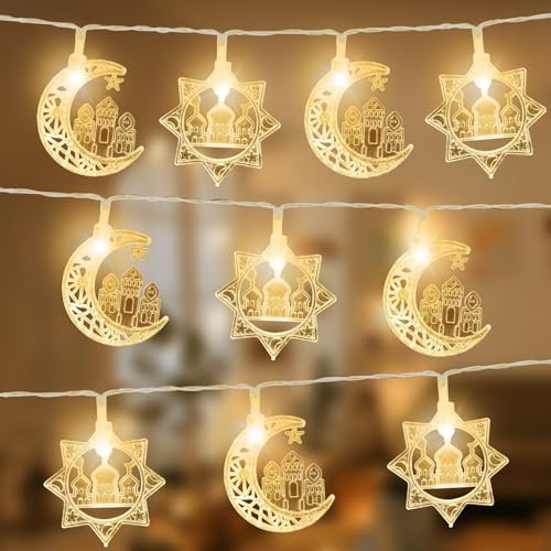 Ramadan Lichterkette, 300cm Stern Mond Lichterketten, Ramadan Deko Lichterkette 20 LEDs, EID Mubarak Lichterketten, Muslim Licht Eid Mubarak Dekoration für Innen Außen Haus Garten Terrasse Moschee Ramadan Lichterkette, 300cm Stern Mond Lichterketten, Ramadan Deko Lichterkette 20 LEDs, EID Mubarak Lichterketten, Muslim Licht Eid Mubarak Dekoration für Innen Außen Haus Garten Terrasse Moschee von Mecctuck