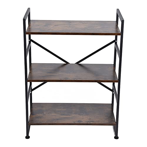 MechKit Kleines Bücherregal, 3 Ebenen Offenes Standregal Wohnregal, Holz und Metall, Multifunktionales Ablageregal für Wohnzimmer, Schlafzimmer, Arbeitszimmer, Kinderzimmer von MechKit
