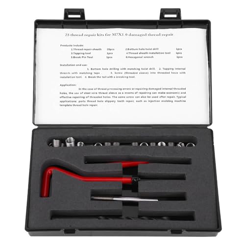 Mechkit 25pcs Gewinde Reparaturkit Edelstahl Twisted Bohrschlüssel Gewinde Einsatz Tap Insertion Tool M7X1 von MechKit