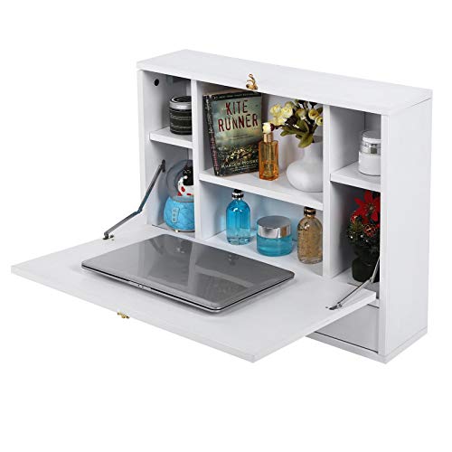 MechKit Wandklapptisch, Wandtisch Klappbar mit Ablagefächern & Schublade, Klappbarer Computertisch, Schreibtisch für Kleine Räume & Home Office, 60 x 50 x 15 cm, Weiß, Wall Mounted Computer Desk von MechKit
