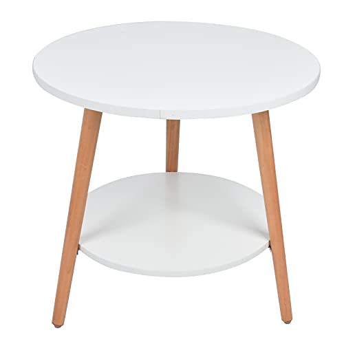 MechKit Beistelltisch mit 2 Ebenen, Kleiner Rund Couchtisch, Nachttisch aus Holz für Wohnzimmer, Schlafzimmer, Bücherregal, Blumenregal, Dekoregal, Weiß, 47.3 x 50cm, Storage Coffee Side Table von MechKit