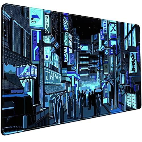 Japanisches Gaming-Mauspad in Arcade-Blau, großes Gaming-Mauspad, Tastatur, Schreibtischunterlage, erweitertes Mauspad, Gaming-Büro-Dekor, PC-Laptop-Mauspads, groß (80 x 39,9 cm) mit genähten Ägen, von Mechanical Cattle