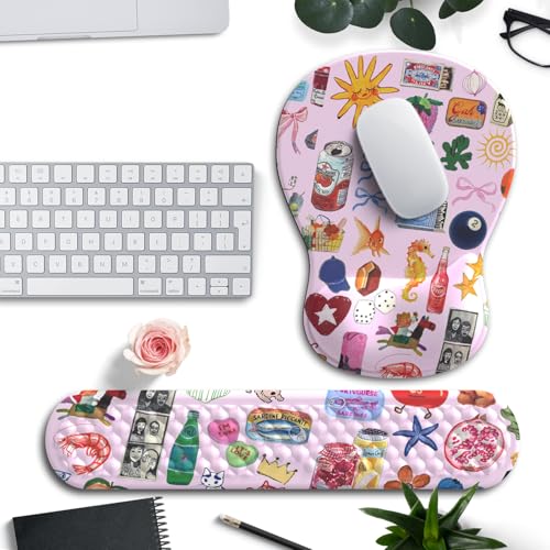 Niedliches Mauspad mit Handgelenkauflage für Computertastatur, ergonomisches rosa Kawaii-Mauspad, beste Schreibtischdekoration, Büro, Mädchen, rosa Schreibtisch, 2-in-1 Handgelenkstütze, Mauspad von Mechanical Cattle