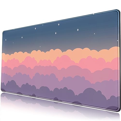 Violette Schreibtischunterlage mit niedlichen Wolken, Kawaii, großes Gaming-Mauspad, erweitertes Mauspad, Tastatur-Pad, XXL-Mauspad, niedliches Schreibtischzubehör für Mädchen und Frauen, von Mechanical Cattle