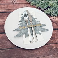 Besteckhalter Tanne Tannenbaum | Mit Name Frohe Weihnachten Bestecktasche Weihnachtsdeko Tischdeko Filz Personalisiert von Meckerboeckchen