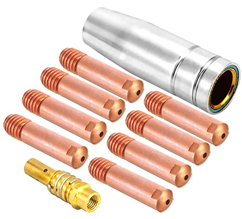 Mecmbj Schweiß Zubehör Set, Verschleissteile Set 1 Gasdüse Konischb 10 Stromdüse M6 1,0 mm 1 Düsestock passend MIG Welder Verbrauchsmaterial Zubehör für AK15 Torch Gun Schweißgerät - 12 Stücke Mecmbj Schweiß Zubehör Set, Verschleissteile Set 1 Gasdüse Konischb 10 Stromdüse M6 1,0 mm 1 Düsestock passend MIG Welder Verbrauchsmaterial Zubehör für AK15 Torch Gun Schweißgerät - 12 Stücke von Mecmbj